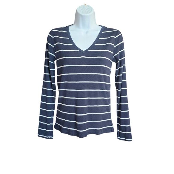 GAP Tops - GAP Modern Tee Women M Navy Blue White Striped V-Neck Nautical Coastal Preppy